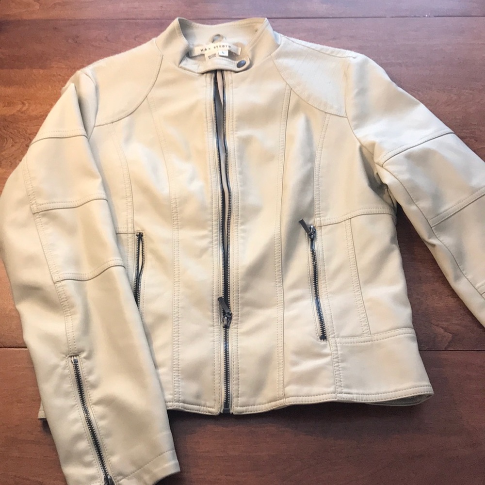 Ivory moto jacket. Really cute seaming & zippers.